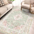 Tapete Area Vhong lavável Boho Vintage Modern Verde/Rosa 4 x 6 pés
