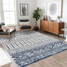 Tapete Art&Tuft Moroccan 122 x 183 cm Lavável Antiderrapante Azul