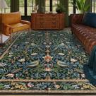 Tapete Beeiva Vintage Bird lavável 152x213cm verde escuro/azul marinho