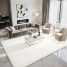 Tapete BENRON 152x213 cm Creme Branco Fofo Lavável