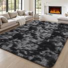 Tapete BENRON Fluffy Tie-Dye preto 122 x 183 cm de pelúcia macia