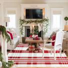 Tapete Bottalive Christmas Plaid 122x183cm Vermelho Branco Algodão