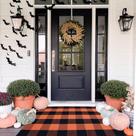 Tapete Bottalive Fall Décor Laranja/Preto Xadrez 70x110cm de algodão