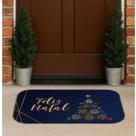 Tapete Capacho Antiderrapante Feliz Natal Azul 34x60cm C0731