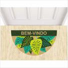 Tapete capacho meia lua bem vindo, decorativo com plantas.