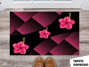 Tapete Capacho Personalizado 3 Flores Rosa com Preto