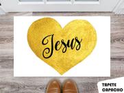 Tapete Capacho Personalizado Coração Dourado Jesus