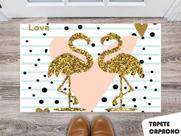 Tapete Capacho Personalizado Flamingos Dourados