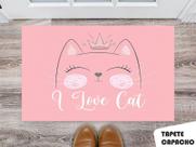 Tapete Capacho Personalizado Gato Rosa I Love Cat