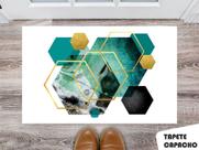 Tapete Capacho Personalizado Hexagonos Cintilantes Tons em Verde Agua