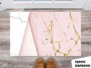 Tapete Capacho Personalizado Marmorizado Branco e Rosa Detalhes em Dourado Tapete Capacho Personalizado Marmorizado Branco e Rosa Detalhes em Dourado