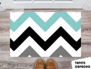 Tapete Capacho Personalizado Zig Zag Azul Branco e Preto