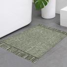 Tapete Collive para banheiro pequeno tecido à mão 60x90cm verde-oliva e creme Tapete Collive para banheiro pequeno tecido à mão 60x90cm verde-oliva e creme