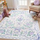 Tapete Collive Purple 120 cm x 180 cm Boho Floral Lavável para Meninas Tapete Collive Purple 120 cm x 180 cm Boho Floral Lavável para Meninas