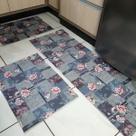 Tapete Cozinha Jogo 3 Peças Antiderrapante Mosaico e Rosas