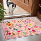 Tapete CRYPTOLITE Boho Floral lavável 60x90cm para entrada rosa
