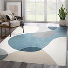 Tapete de Área Abani Deco 122x183cm Creme Azul Estilo Meados do Século