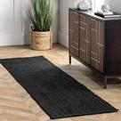 Tapete de área NuLoom Rigo Jute tecido à mão 2'x8' Black Farmhouse