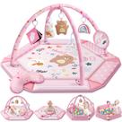 Tapete de brincar Baby Gym Jyusmile 8 em 1 Tummy Time com 6 brinquedos rosa