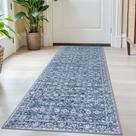 Tapete de entrada lavável SIILOOM 2x5 pés azul envelhecido vintage