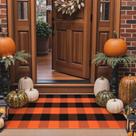 Tapete de exterior KIMODE Buffalo Plaid laranja/preto 60x130cm de algodão Tapete de exterior KIMODE Buffalo Plaid laranja/preto 60x130cm de algodão