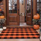 Tapete de exterior KIMODE Buffalo Plaid laranja/preto 90x150cm algodão Tapete de exterior KIMODE Buffalo Plaid laranja/preto 90x150cm algodão