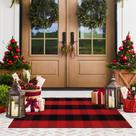 Tapete de exterior KIMODE Buffalo Plaid vermelho/preto 60x130cm de algodão Tapete de exterior KIMODE Buffalo Plaid vermelho/preto 60x130cm de algodão