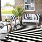 Tapete de exterior LEEVAN preto e branco listrado 150x210cm de algodão Tapete de exterior LEEVAN preto e branco listrado 150x210cm de algodão