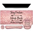 Tapete de mesa iCasso Stay Positive com mousepad e conjunto de descanso de pulso