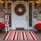 Tapete de Natal Duraaamo Candy Cane vermelho e branco 60x90cm