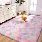 Tapete de pelúcia macio FlyDoIt Rainbow tingido com gravata 152x244 cm