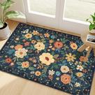 Tapete DUKINO Floral Azul Escuro 60x90cm Lavável na Entrada