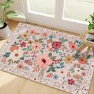 Tapete DUKINO, floral de 2 x 3 pés, lavável, antiderrapante, bege