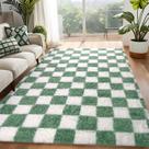 Tapete FALARK quadriculado 120x180cm verde sálvia e branco para quarto Tapete FALARK quadriculado 120x180cm verde sálvia e branco para quarto