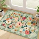 Tapete floral DUKINO de 2 x 3 pés para entrada, lavável, antiderrapante, verde