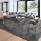 Tapete grande Shaggy Merelax 244x305cm, antiderrapante, cinza escuro