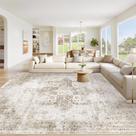Tapete Grande VECARF 244 x 305 cm Lavável Antiderrapante Vintage Taupe