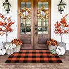Tapete Homydecor Fall Plaid 60x130cm de algodão lavável tecido à mão Tapete Homydecor Fall Plaid 60x130cm de algodão lavável tecido à mão