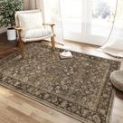 Tapete HUGEAR 3x5 marrom floral de baixa pilha antiderrapante lavável