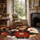 Tapete Jinchan preto redondo 213 cm vintage floral antiderrapante