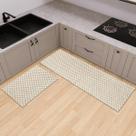 Tapete Jogo 2 Peças Cozinha Passadeira 1,30m X 0,45m Capacho 0,65m X 0,45m Quadriculado Luxo Bege Boho