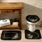 Tapete Jogo De Banheiro Preto Antiderrapante Kit 3 Peças Rosas Marfim