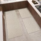 Tapete Kit Cozinha 3 Peças 1 Passadeira 1,30m X 0,45m 2 Capacho 0,65m X 0,45m Geométrico Bege