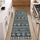 Tapete Lahome Boho Marroquino Lavável Preto Branco 60x180cm