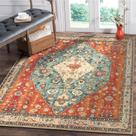 Tapete Lahome Boho Tribal Square 120x120cm Lavável Ferrugem/Pull Teal