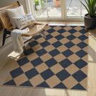 Tapete Lahome Checkered Easy Jute 91x152cm Lavável Azul