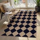 Tapete Lahome Checkered Easy Jute 91x152cm Preto para pátio externo