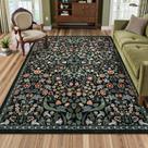 Tapete Lahome com estampa floral 152x213cm de lã sintética preta para sala de estar