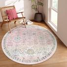 Tapete Lahome rosa claro Boho redondo 180 cm lavável antiderrapante