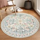 Tapete Lahome Round Boho Floral 120 cm lavável em creme para quarto